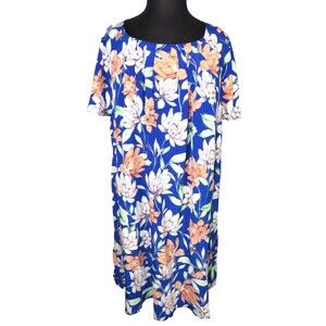 Avon Signature Collection Jill Dress Blue Floral Short Sleeve Plus Size 3X